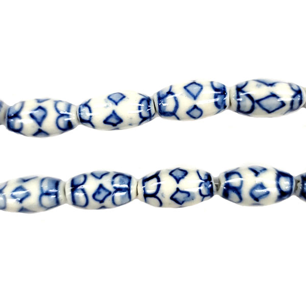 PORCELAIN RICE 8X16MM WHITE AND BLUE